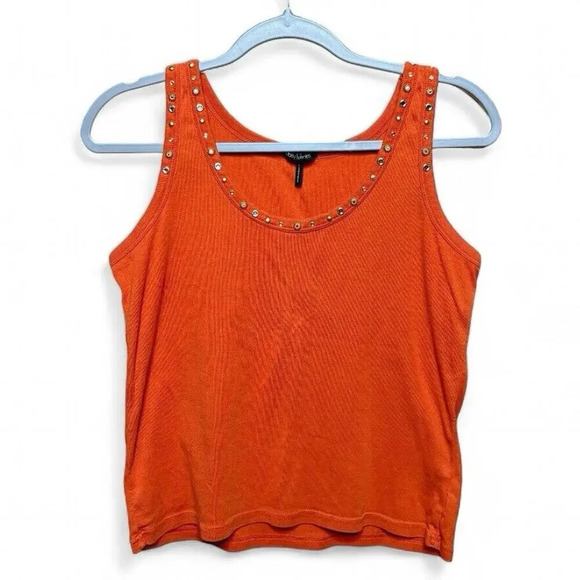 Daisy Fuentes Orange Retro Y2K 90s Sleeveless Tank Top Studded Size Large - Picture 1 of 3